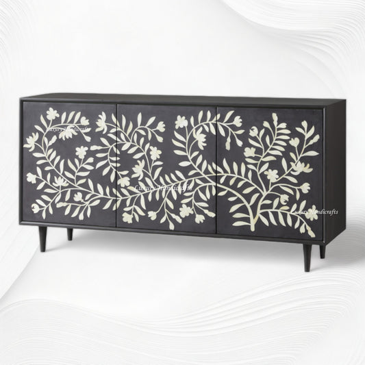 Bone Flower Media Console Black Finish
