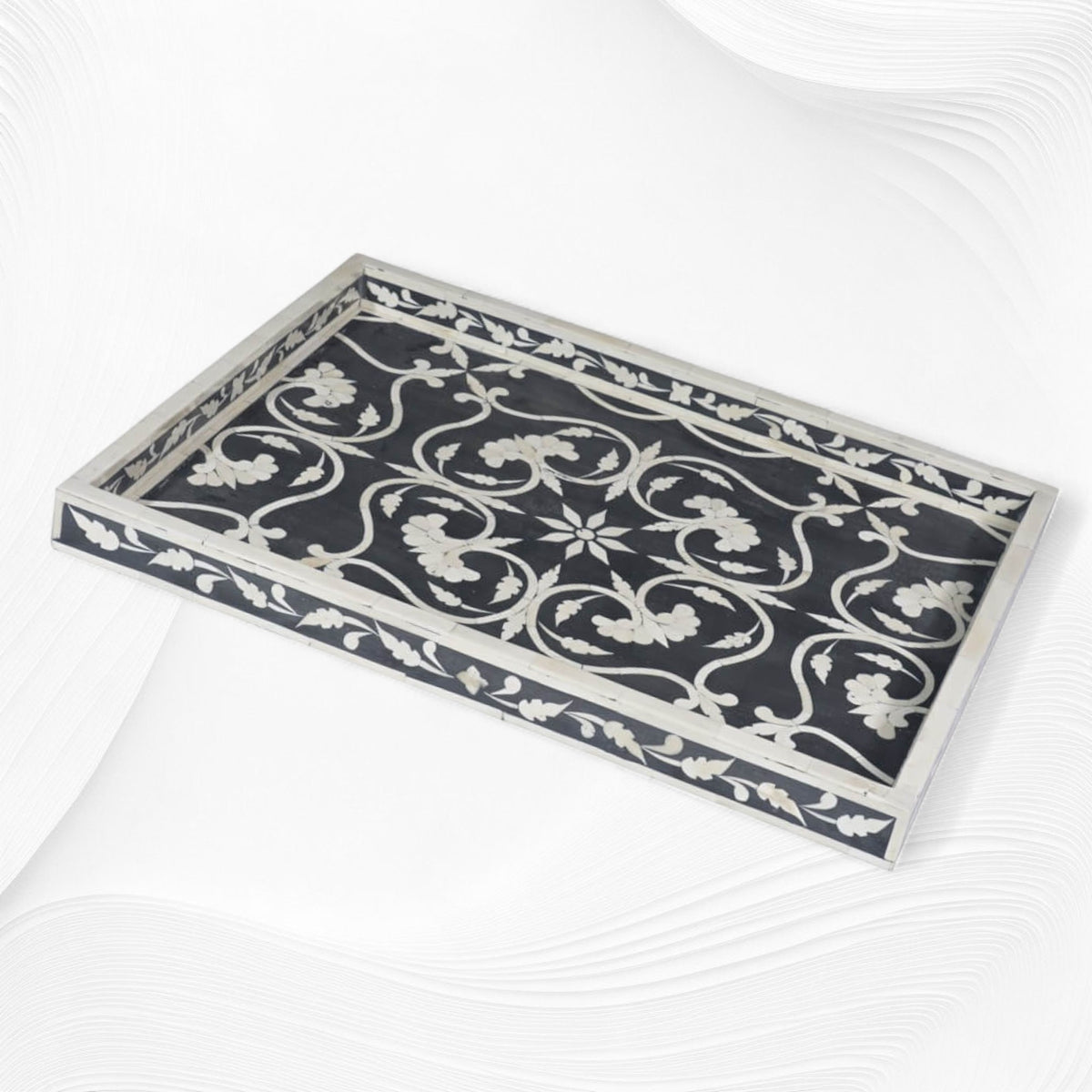 Bone Inlay Flower Tray Black