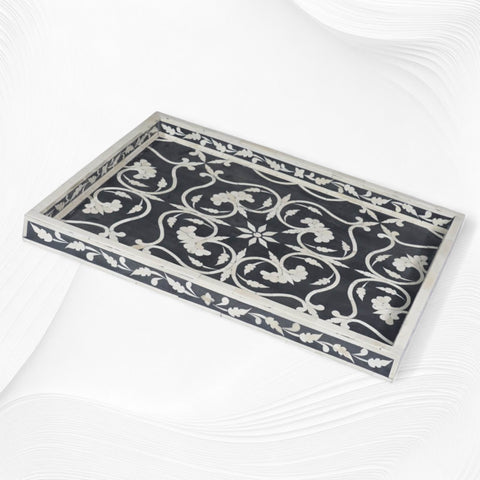 Bone Inlay Flower Tray Black