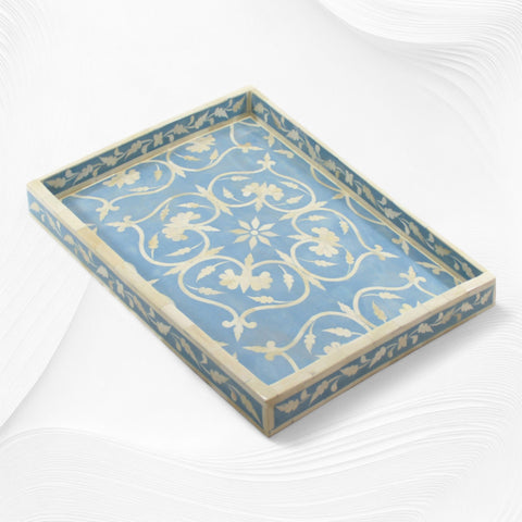 Bone Inlay Flower Tray Sky Blue