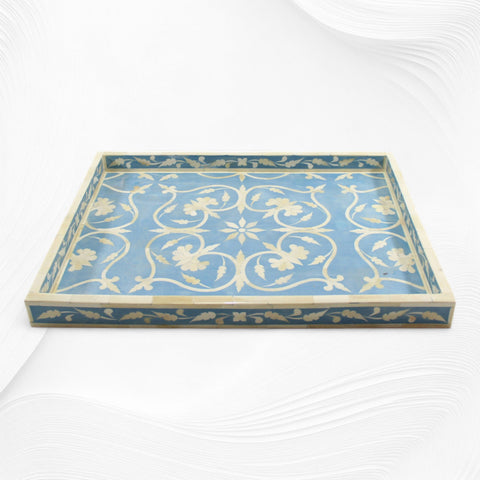 Bone Inlay Flower Tray Sky Blue