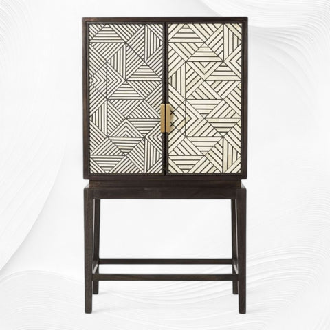 Bone Inlay Geometric Bar Cabinet Black