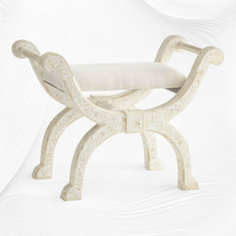 Bone Inlay Jenny Stool Floral Design White