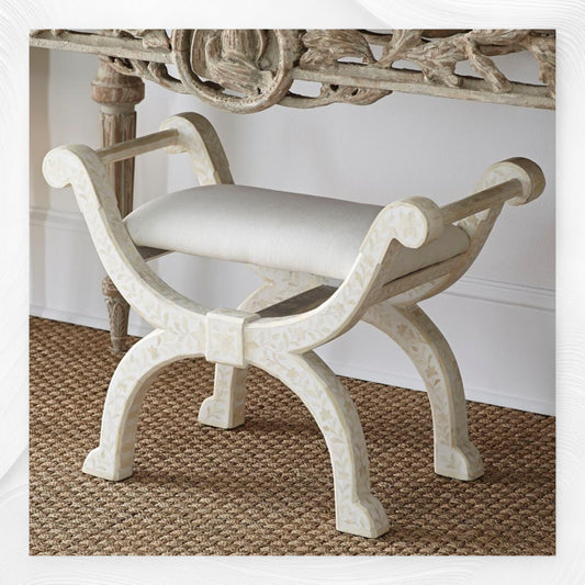 Bone Inlay Jenny Stool Floral Design White