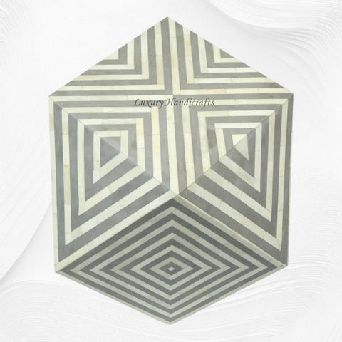 Bone Inlay Octagonal Stool Grey