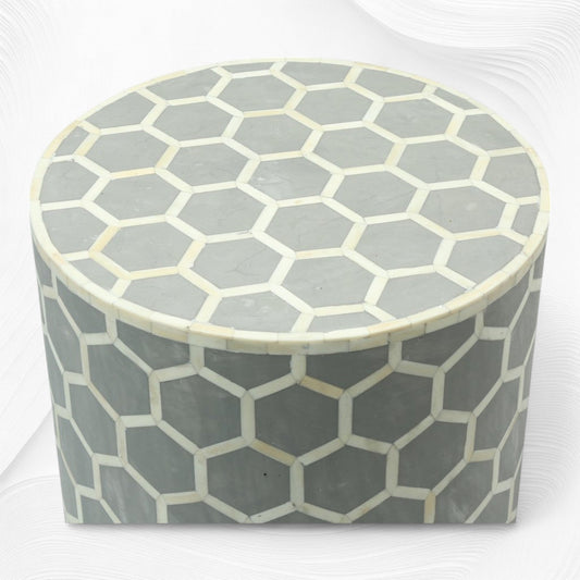 Bone Inlay Round Stool Honeycomb Design Grey