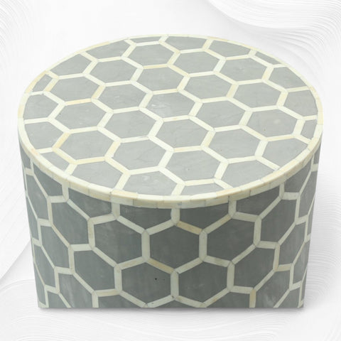 Bone Inlay Round Stool Honeycomb Design Grey