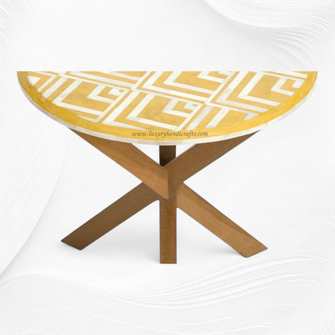 Bone Inlay Side Table V Design Yellow
