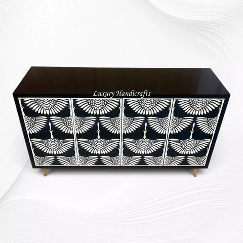 Bone Inlay Swan Cabinet 4 Door Black