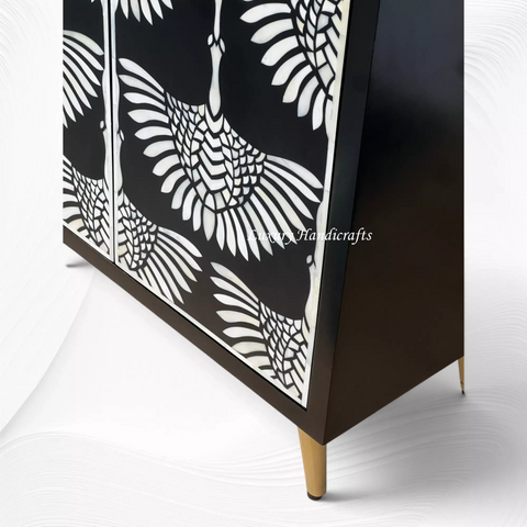 Bone Inlay Swan Cabinet 4 Door Black