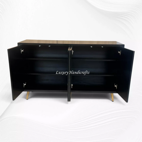 Bone Inlay Swan Cabinet 4 Door Black