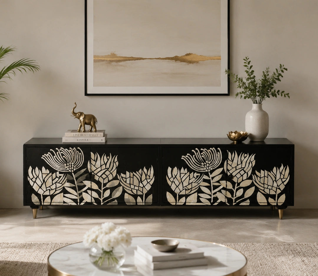 Lucas Bone Inlay Media Console Black