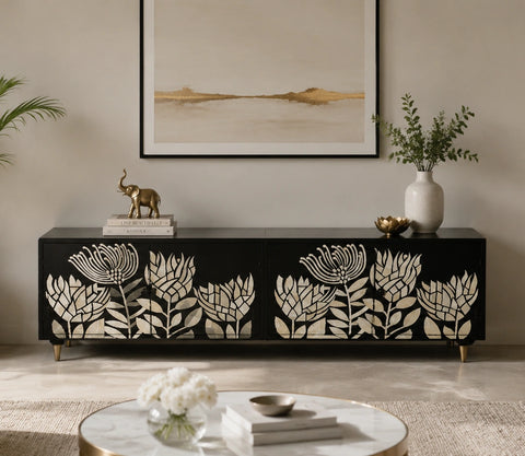 Lucas Bone Inlay Media Console Black