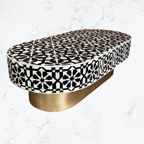 Moroccan Bone Inlay Oval Coffee Table Black