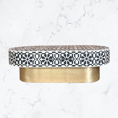 Moroccan Bone Inlay Oval Coffee Table Black