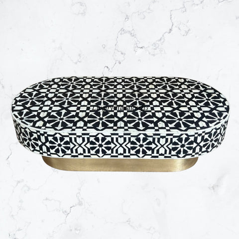 Moroccan Bone Inlay Oval Coffee Table Black