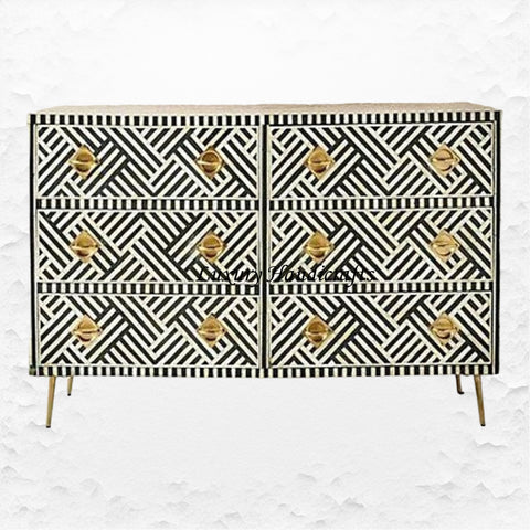 Bone Inlay Optical Chest 6 Drawers Black