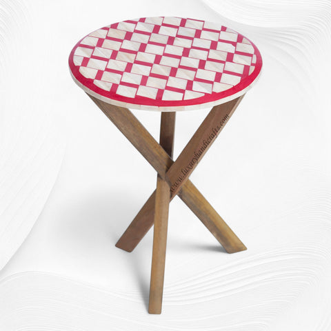 Brick Bone Inlay Side Table Red