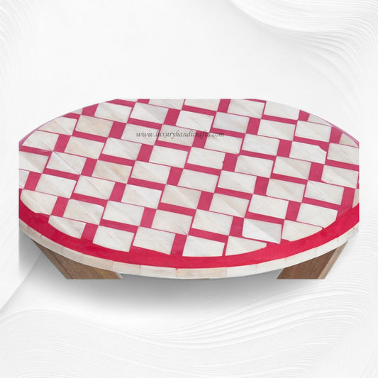 Brick Bone Inlay Side Table Red