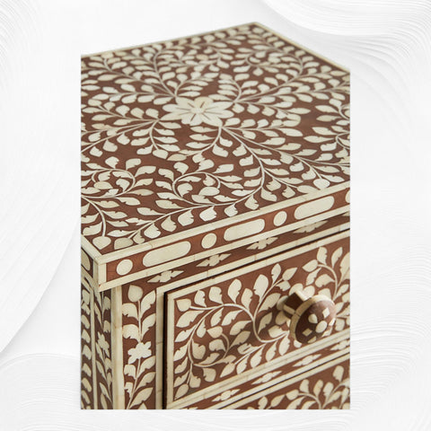 Brown Bone Inlay 6 Drawer Floral Lingerie Chest