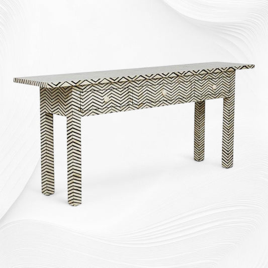 Chevron Bone Inlay 3 Drawer Long Edges Black
