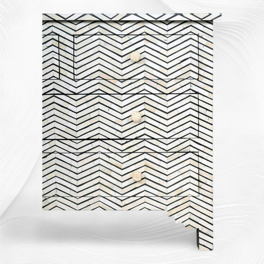 Chevron Bone Inlay Chest of Four Drawers Black