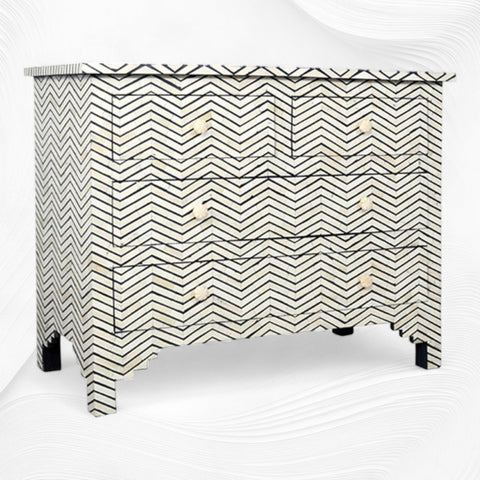 Chevron Bone Inlay Chest of Four Drawers Black