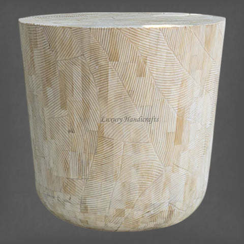 Chiseled Bone Inlay Bucket Side Table