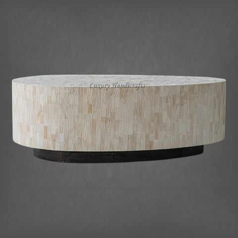 Chiseled Bone Inlay Oval Coffee Table