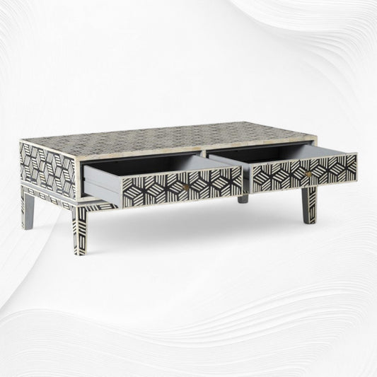 Cube Optical Bone Inlay Coffee Table Black
