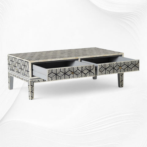 Cube Optical Bone Inlay Coffee Table Black