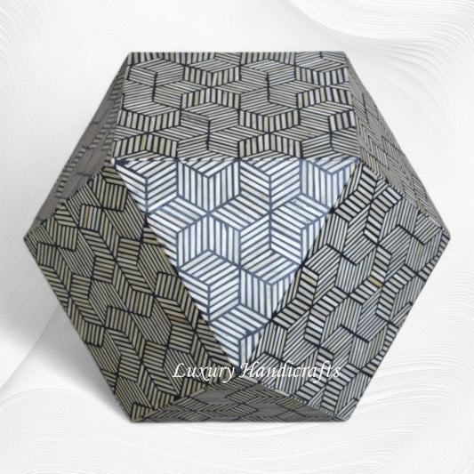Cube Optical Bone Inlay Octagonal Side Table Black
