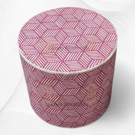 Optical Bone Inlay Round Side Table Wine