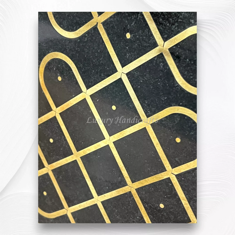 Cuddapah Marble Kolam Brass Inlay Floor Tile