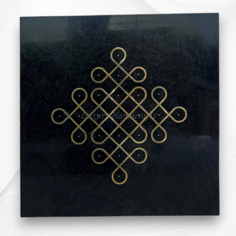 Cuddapah Marble Kolam Brass Inlay Floor Tile