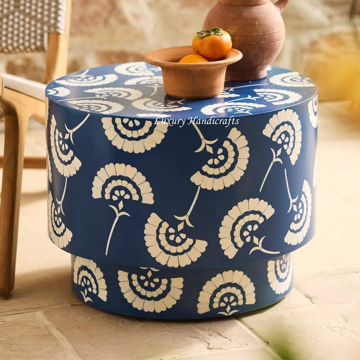 Daisy Resin Inlay Side Table Blue