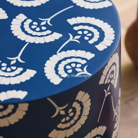 Daisy Resin Inlay Side Table Blue