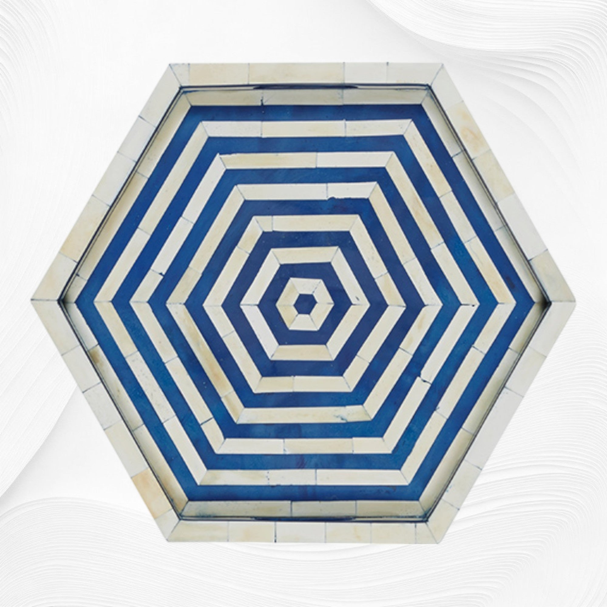 Dark Blue Bone Inlay Tray Hexagon | Blue Bone Inlay Tray – Luxury ...