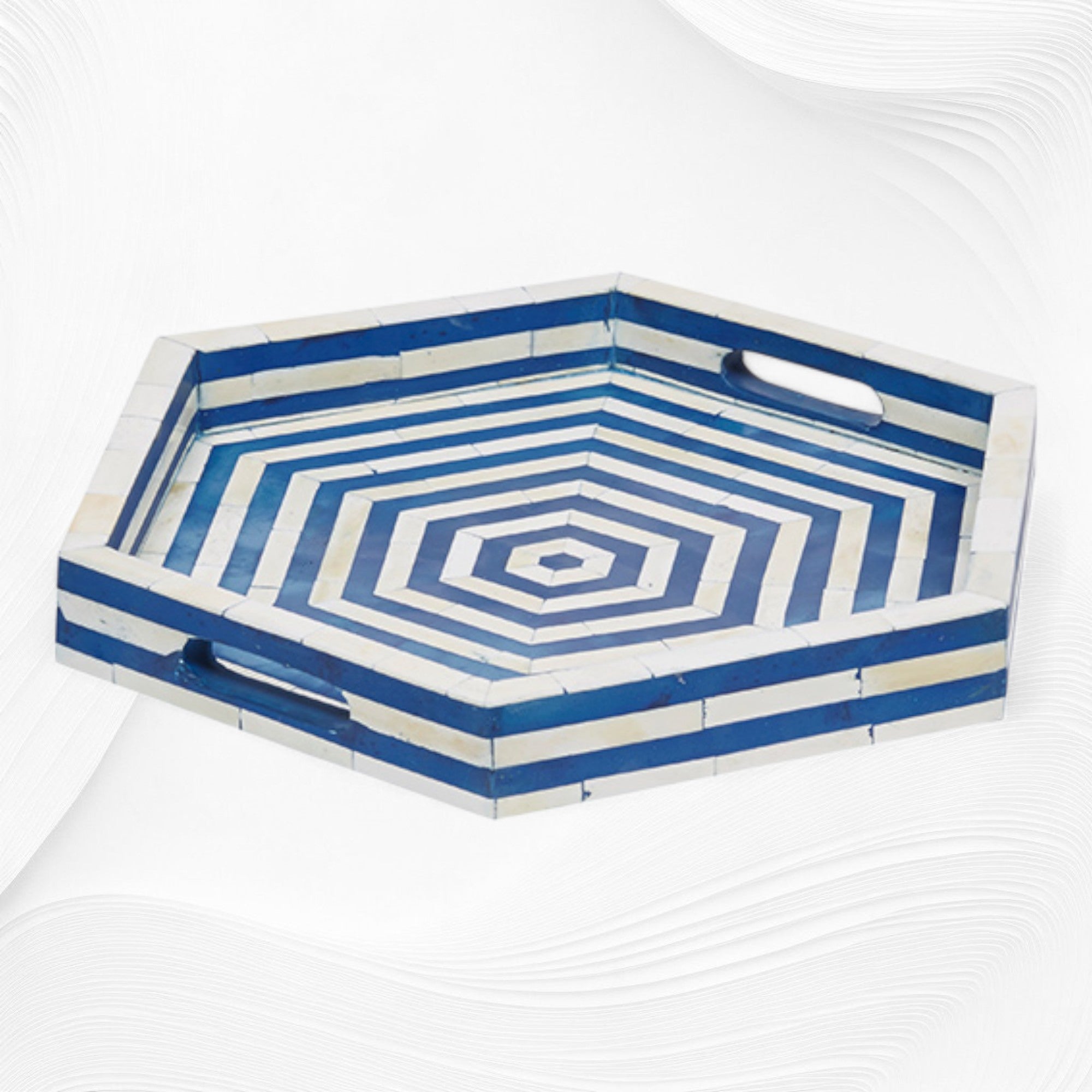 Dark Blue Bone Inlay Tray Hexagon | Blue Bone Inlay Tray – Luxury ...