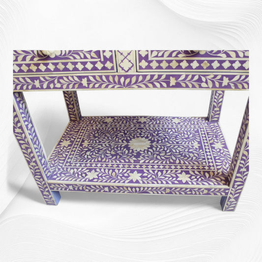 Dark Lavender Bone Inlay 2 Drawer 1 Shelf Bedside
