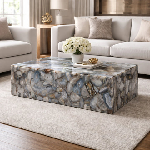 Grey Agate Geode Rectangle Coffee Table