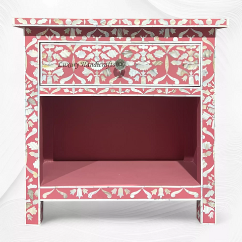 Elke MOP Inlay 1 Drawer Bedside Pink