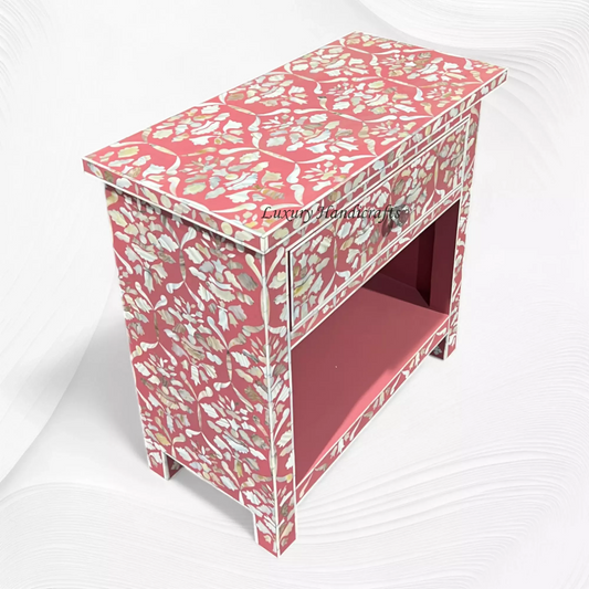 Elke MOP Inlay 1 Drawer Bedside Pink