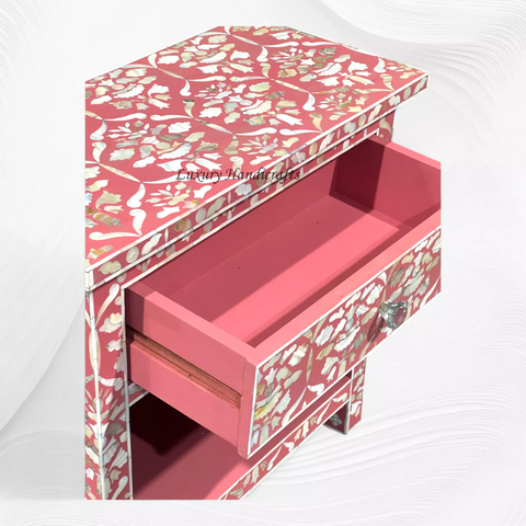 Elke MOP Inlay 1 Drawer Bedside Pink