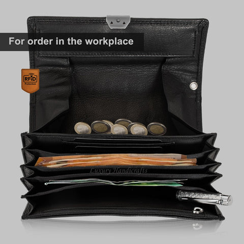 Emilia Genuine Leather Waiter Wallet with Coin Compartment