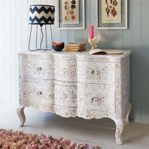 Estelle Mother of Pearl Inlay Curved Dresser White