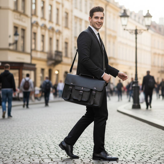 Ezra 16 Inches Hunter Leather Laptop Bag Black