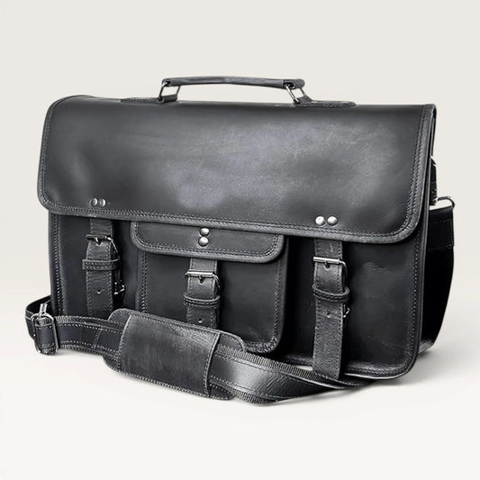 Ezra 16 Inches Hunter Leather Laptop Bag Black