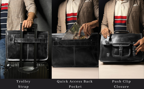 Ezra 16 Inches Hunter Leather Laptop Bag Black