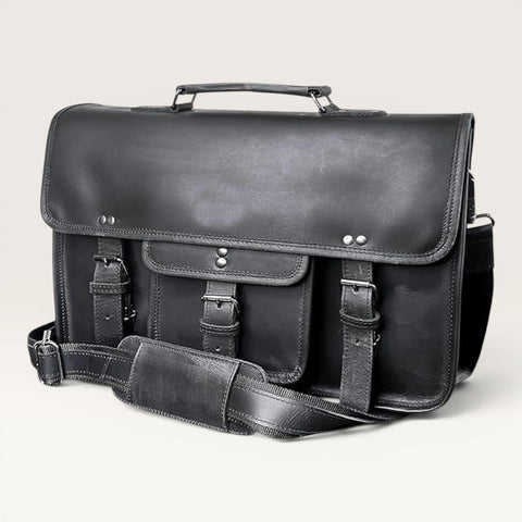 Ezra 16 Inches Hunter Leather Laptop Bag Black